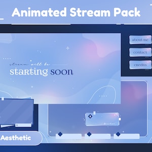 Pacote de fluxo animado Opulence/Transição/Sobreposição de fluxo/Painéis/Calma/Estética simples/Tema fofo/Linhas/Pastel azul/Elegante/Twitch Animado