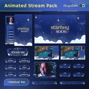 Overlay animato Starcloud Denim Stream: tema Dreamy Blue Night per Twitch e OBS/Streamlabs
