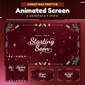 Christmas Festive Animated Stream Screen Package for Twitch/New Year Starting Soon/Red Screens Vertical Version for Tiktok/Christmas Screens