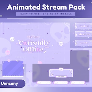 Soft Skull Animated Stream Package/Transition/Stream Overlay/Panel/Simple/Aesthetic/Cute/Animal/Cozy/Skull/Spooky/Uncanny/Spider/Line/Pastel