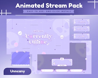 Soft Skull Animated Stream Package/Transition/Stream Overlay/Panel/Simple/Aesthetic/Cute/Animal/Cozy/Skull/Spooky/Uncanny/Spider/Line/Pastel