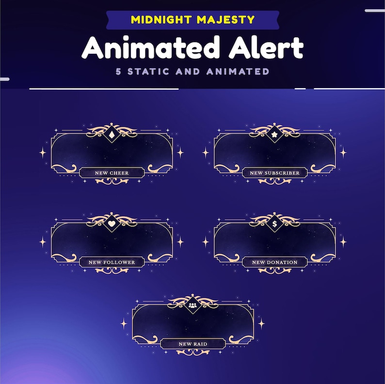 Midnight Majesty Animated Stream Alerts/golden Celestial Pop-ups ...