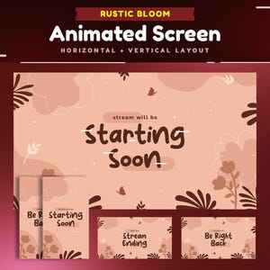 Rustic Bloom Animated Stream Screen Package for Twitch/Brown Twitch Screen/Vertical Background/Cute/Aesthetic/Nature/Butterfly/Cozy Screen