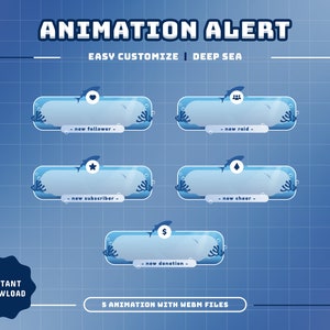 Deep Sea Animated Stream Alert/Stream Overlay/Transition/Panels/Ocean/Deep/Blue Theme/Water Theme/Cute Theme/Calm/Aqua Water
