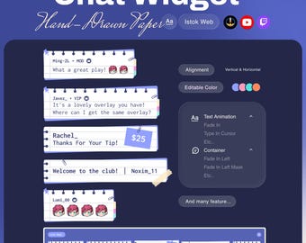 Aesthetic Paper Chat Widget | Hand-Drawn Notebook Theme | Twitch YouTube | Animated Alerts & Clean UI | StreamElements OBS