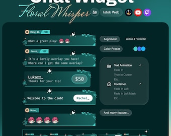 Floral Chat Widget | Soft Green Nature Aesthetic | Twitch YouTube Kick | Animated Chat Box with Alerts & Role Colors | StreamElements OBS