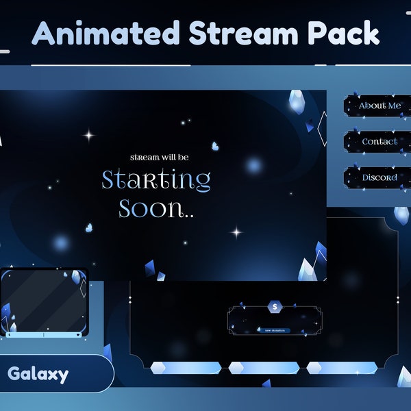 Crystal Mirage animiertes Stream Paket/Übergang/Stream Overlay/Panels/Diamant/Blau/Süßes Thema/Einfach/Glänzend/Cutie/Kristallgalaxie