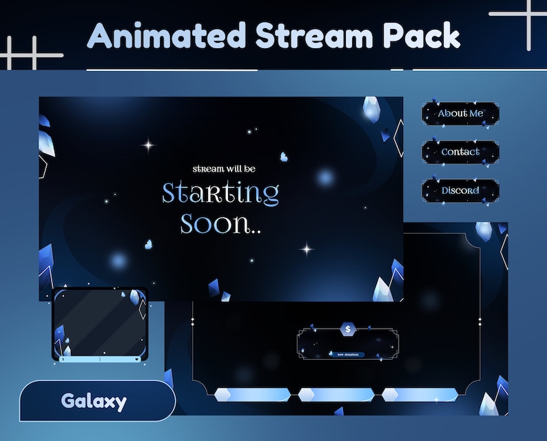 Crystal Mirage animiertes Stream Paket/Übergang/Stream Overlay/Panels/Diamant/Blau/Süßes Thema/Einfach/Glänzend/Cutie/Kristallgalaxie Bild 1