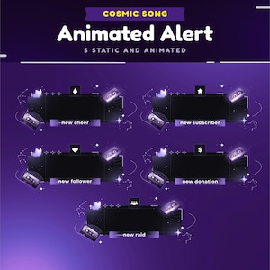 Cosmic Song Animated Stream Alerts/Retro Cassette Pop-ups/Notification Overlay/Butterfly Aesthetic/Night Sky Theme/Twitch & TikTok Alerts