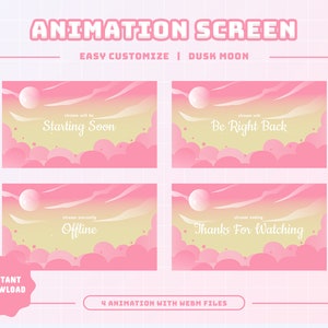 Dusk Moon Animated Stream Screens/Transition/Stream Overlay/Panels/Pink/Sky Theme/Cloud/Fun/Calm/Simple/Chill Theme/Yellow Theme