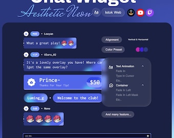 Aesthetic Neon Chat Widget | Futuristic Glow Theme | Twitch, YouTube | Animated Alerts & Clean UI | Customizable StreamElements OBS