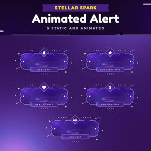 Stellar Spark Animated Stream Alert Package for Twitch/Hues of Deep Twitch Alert/Cosmic Sky Notification Stream for Twitch/Purple Alert