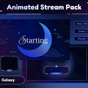 Magical Night-geanimeerde stream-pakket/Blauw thema/Celestial/Twitch-overlay/Twitch-set/Paneel/Overgang/Nachtthema/Animatie/Maan/Schattig thema