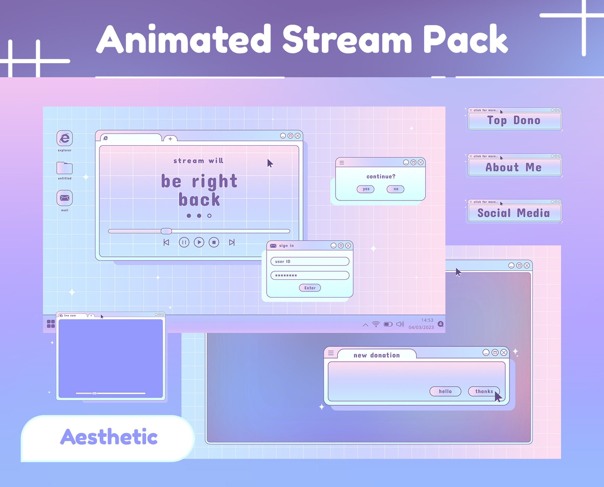 Pastel Desktop Animated Stream Package/Stream Overlay/Transition/Panels/Cute Overlay/Funny/Cute Desktop/Calm Theme/Cutie/Square/Windows