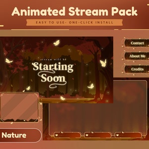 Pacote de fluxo animado Butterbloom Woods/Tema marrom laranja/Conjunto Twitch/Floresta estética/Design de floresta/Sobreposição de fluxo/Borboleta/Tema natureza