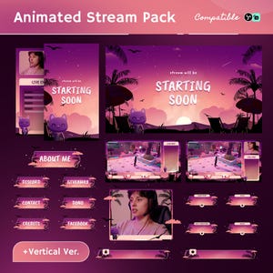 Geanimeerd dromerig paars en oranje Stream-pakket: Sunset Whimsy-thema voor TikTok en OBS/Streamlabs