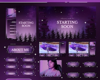 Animated Twilight Aurora Stream Overlay: Cozy Purple Night Forest for Twitch and OBS/Streamlabs