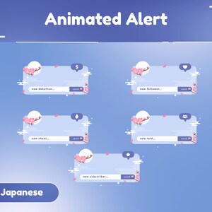 Onsen Overlook Animated Alert Package/Calm/Cute Twitch Overlay/Twitch Set/Panel/Blue White Theme/Sky/Japanese/Blossom/Japan/Kawaii/Simple
