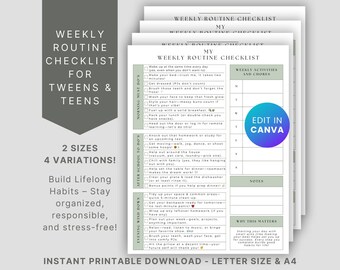 Calendrier visuel pour les adolescents, tableau modifiable de la routine quotidienne, liste de contrôle imprimable, fiches de tâches, ressource sur l&#39;autisme