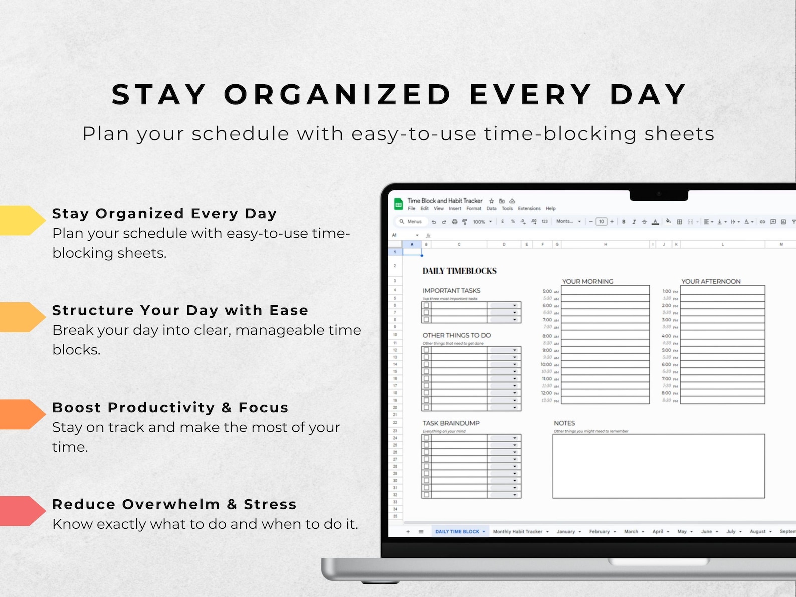 Time Blocking Planner, Google Sheets Template for Daily Schedule, Time ...