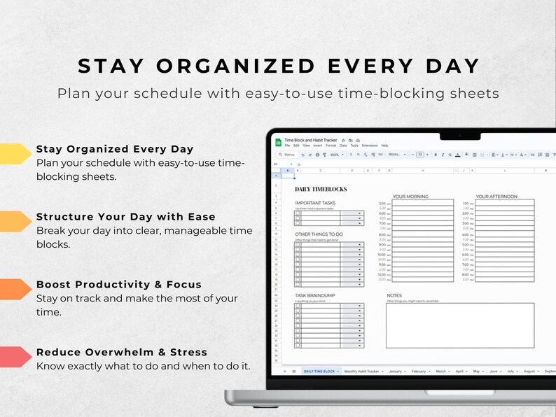Time Blocking Planner, Google Sheets Template for Daily Schedule, Time ...