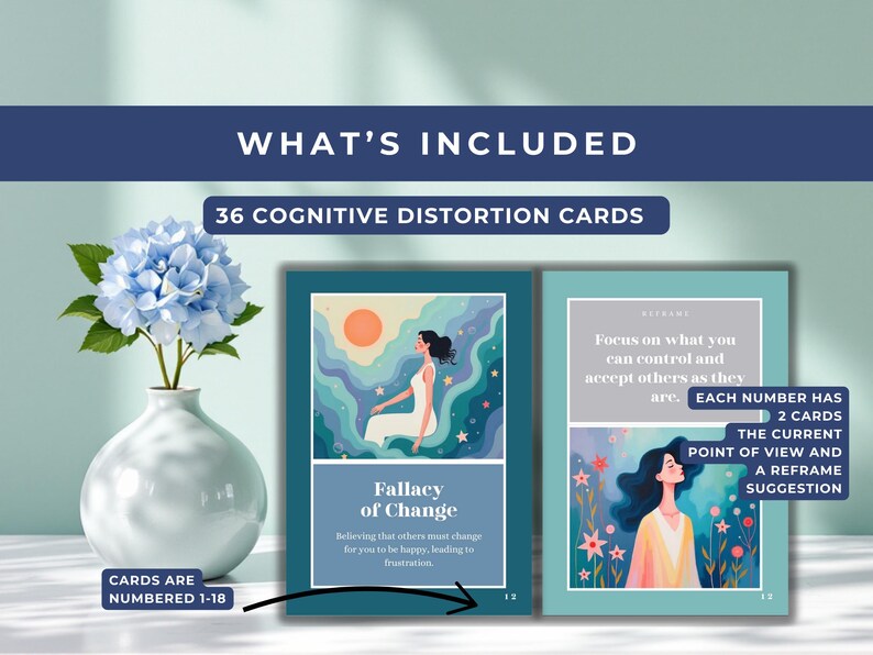 Reframe Cards Cognitive Distortion Cards - Unhelpful Thinking - CBT Therapy Tools ...