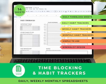 Time Blocking Planner, Google Sheets Template for Daily Schedule, Time Management, Task Tracker, Weekly Organizer, Digital Planner