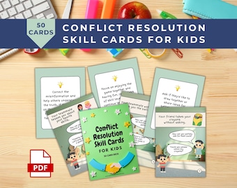 Printable Conflict Resolution Skill Cards - 25 Scenarios for Kids - Social Emotional Learning - Classroom Tool
