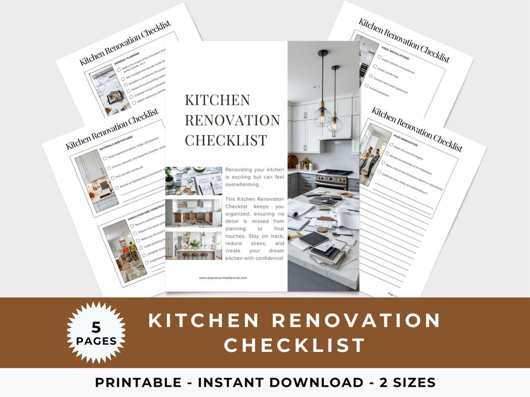 Kitchen Renovation Checklist, DIY Home Remodel Guide, Printable Planner ...
