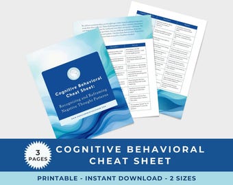 Hoja de referencia sobre terapia cognitivo conductual, herramientas de terapia imprimibles, técnicas de TCC, recursos de salud mental, descarga digital