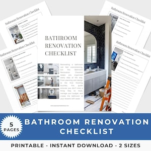 Bathroom Renovation Checklist, Essential DIY Home Planner, Remodel Guide, Printable Checklist Template