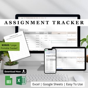 Assignment Tracking Spreadsheet | Assignment Tracker | Google Sheets Digital Student Planner Spreadsheets | School Spreadsheet