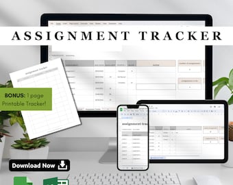 Assignment Tracking Spreadsheet | Assignment Tracker | Google Sheets Digital Student Planner Spreadsheets | School Spreadsheet