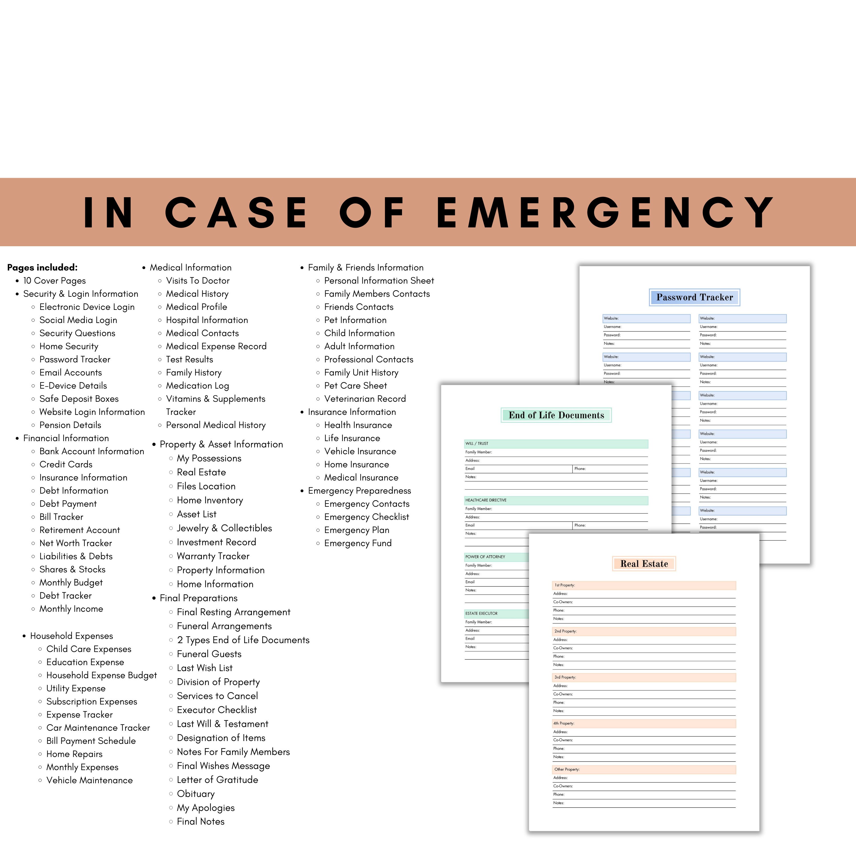 End of Life Planner Printable in Case of Emergency Binder Medical ...
