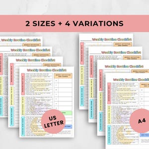 The Weekly Routine Checklist displayed on a grey background in 2 sizes and 4 variations