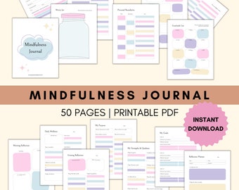 Mindfulness Journal | Gratitude Journal Printable | Mindfulness Pdf Template | Wellness Planner Bundle | Self Care Log | Instant Download