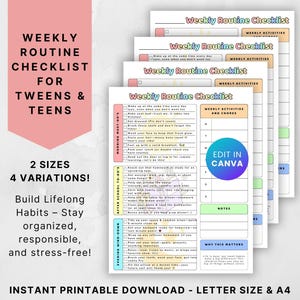 Daily Checklist for Teens ADHD Visual Schedule, Printable Routine Chore Chart, Task Planner, Autism Support Homeschool Planner