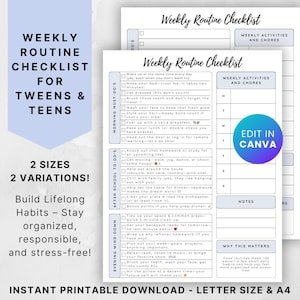 Visual Schedule for Teens, Daily Routine Checklist, Printable Chore Cards, Autism Visual Aid, Task Planner