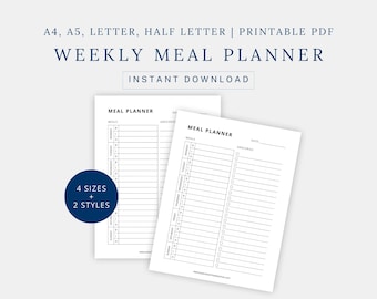 Weekly Meal Planner | Grocery List | Adhd Friendly Planner | Menu Plan & Prep | Food Prep | Shopping List | Food Journal | Meal Prep