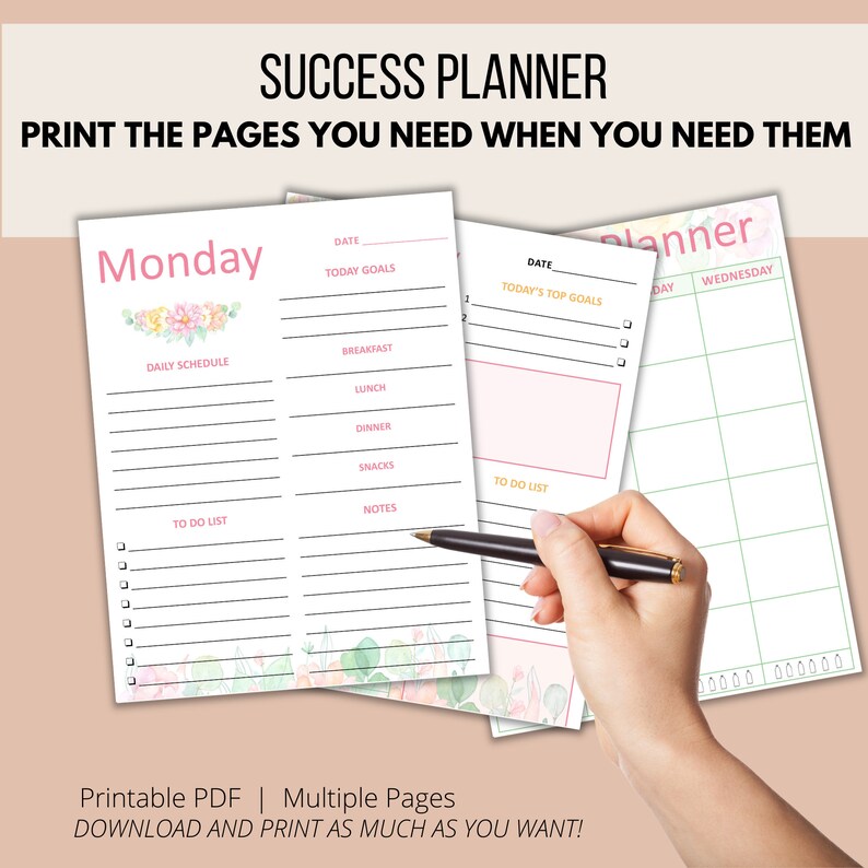 Success planner printable 12 month planning pdf undated etsy