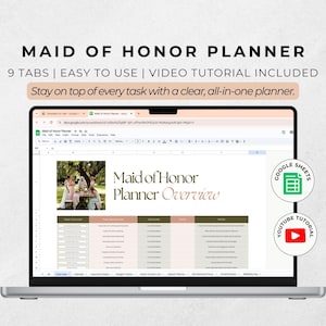 Maid of Honor Planner Google Sheet, Bachelorette Party Planning Guide, Wedding Organizer, Bridal Shower Tracker