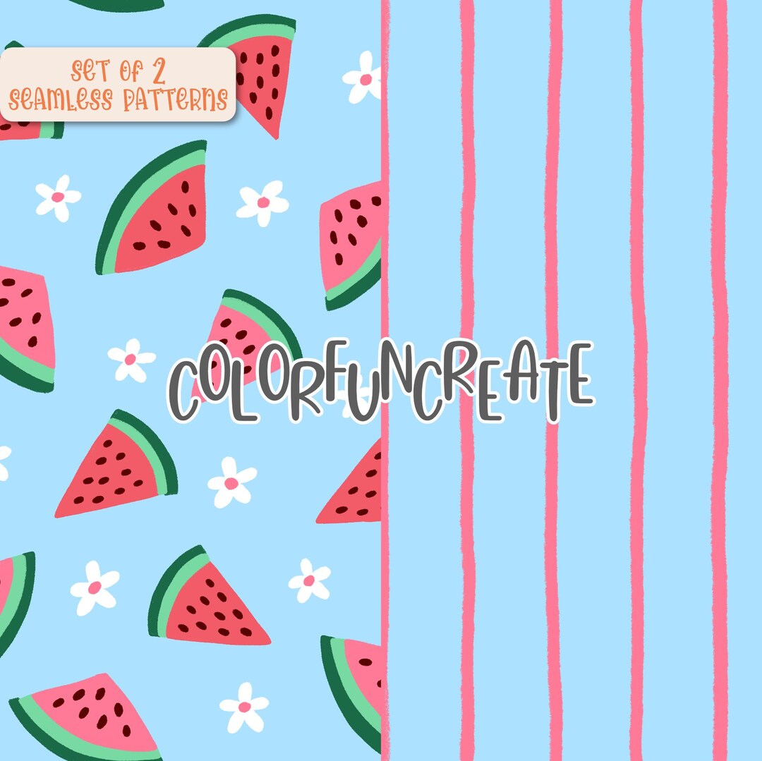 Watermelon Floral Pattern Bundle, Fruit Flower Seamless Pattern, Fruit ...