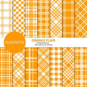 SALE Fall Orange Plaid Digital Papers, Autumn Plaid Seamless Patterns for Scrapbooking and Printables, Digital Crafting