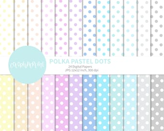 SALE Polka Pastel Dot Digital Papers, Pastel Digital Papers, Colorful Digital Paper Pack, Scrapbook Paper, Pastel Pink, Pastel Blue, Gray