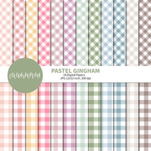 Pastell Gingham Digitale Papiere, Weiche Farbe karierte Muster für Scrapbooking & Basteln, Papierhandwerk Printables