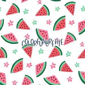 Watermelon Floral Seamless Pattern, Summer Fruit Pattern for Fabric and Crafts, Whimsical Watermelon Design, Summer Digital Paper