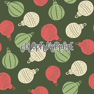 Christmas Ornaments Retro Seamless Pattern, Whimsical Christmas Design for Fabric and Crafts, Winter Holiday Pattern, Digital Paper