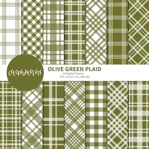 SALE Olive Green Plaid Digital Papers, Seamless Patterns for Scrapbooking and Printables, Digital Crafting, Seamless Files