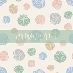 Muted Summer Seashell Pattern,  Seashell Seamless Pattern for Fabric, Crafts and DIY Projects