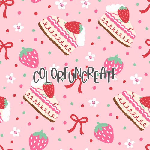 Strawberry Shortcake Seamless Pattern, Summer Fruit Fabric, Digital Paper